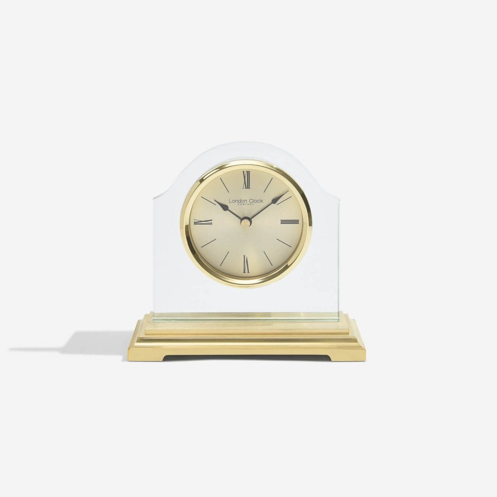 Gold Finish Quartz Battery Arch Top Mantel Clock 03149