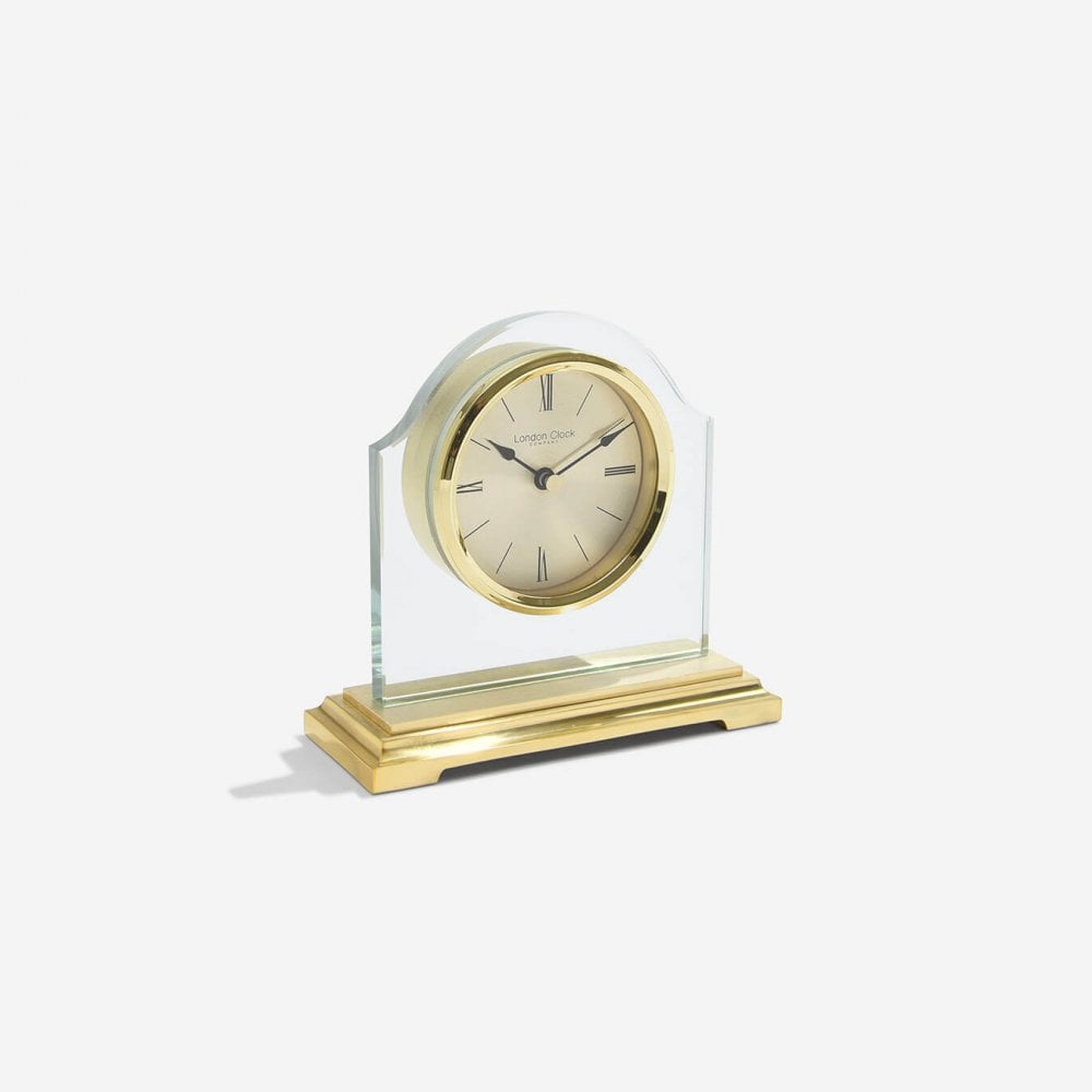 Gold Finish Quartz Battery Arch Top Mantel Clock 03149