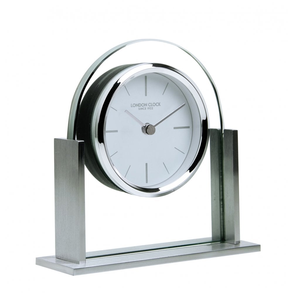 Silver Finish & Glass Battery Mantle Clock 'Magnum' 03132