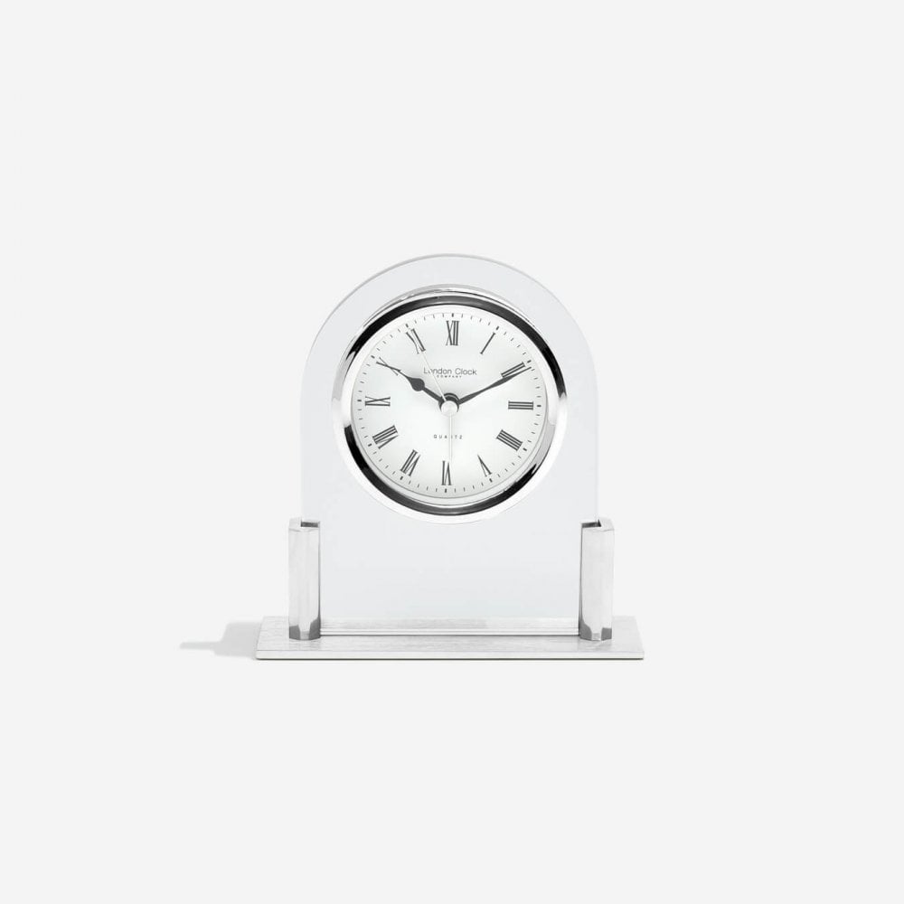 Silver Finish Glass Quartz Mantle Clock 17125