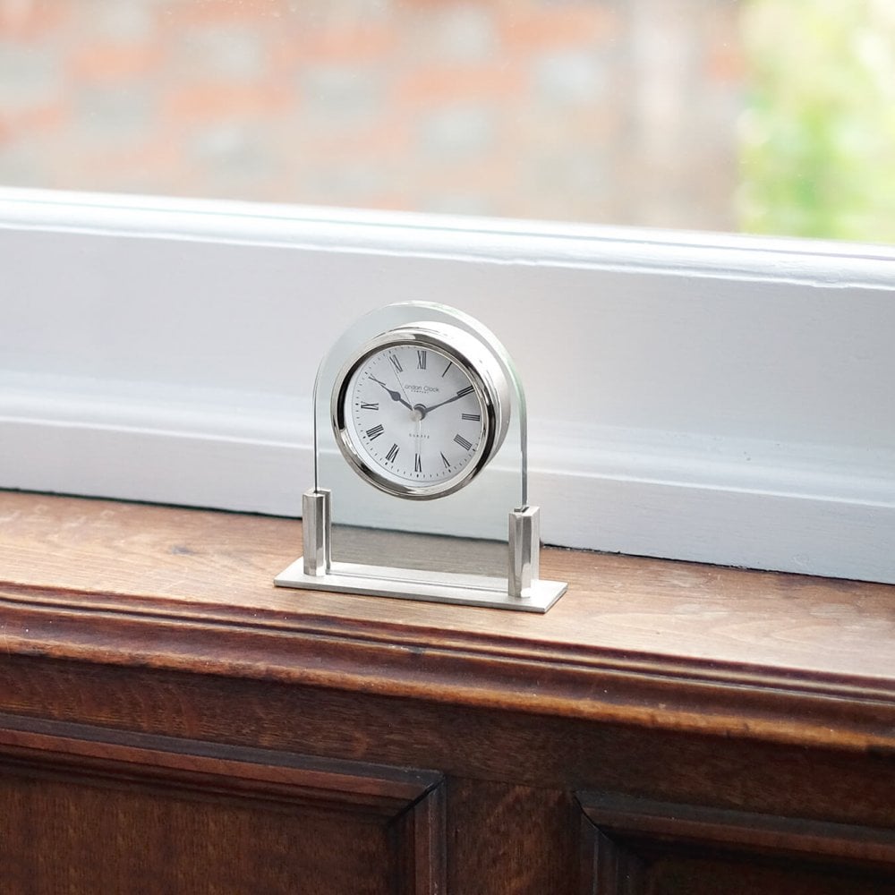 Silver Finish Glass Quartz Mantle Clock 17125