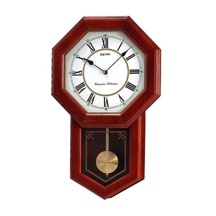 Seiko Wooden Westminster Chime Pendulum wall clock with volume control and night silent QXH110B