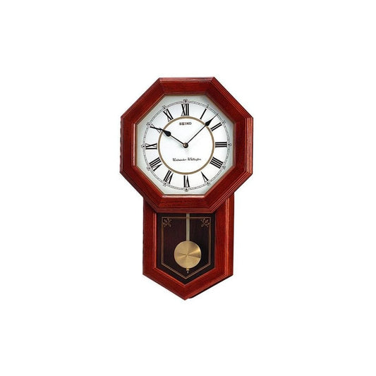 Oak Wooden Wall Battery Chiming Clock with Pendulum QXH110B