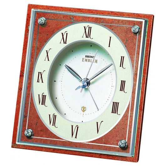 Brown Marble Quartz Mantle Clock - Emblem AHR591H