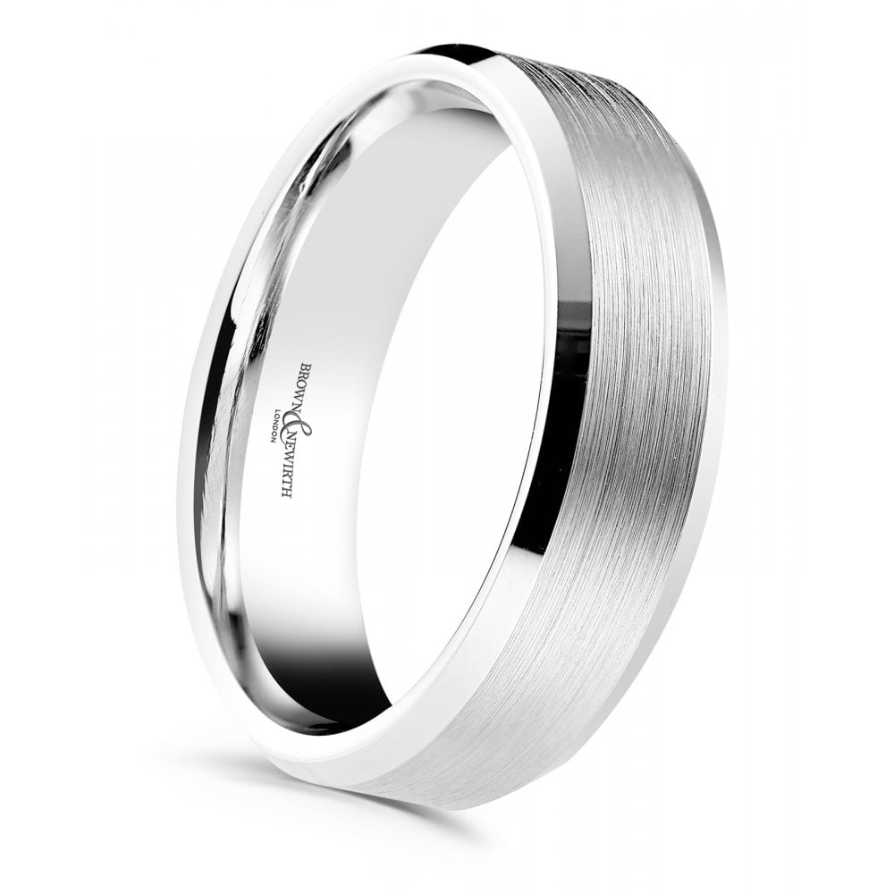 9ct White Gold Gents Brushed Wedding Ring 7mm Wide Dexter