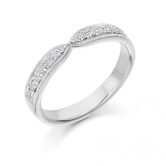 9ct White Gold Diamond Set Shaped Wedding Ring Band