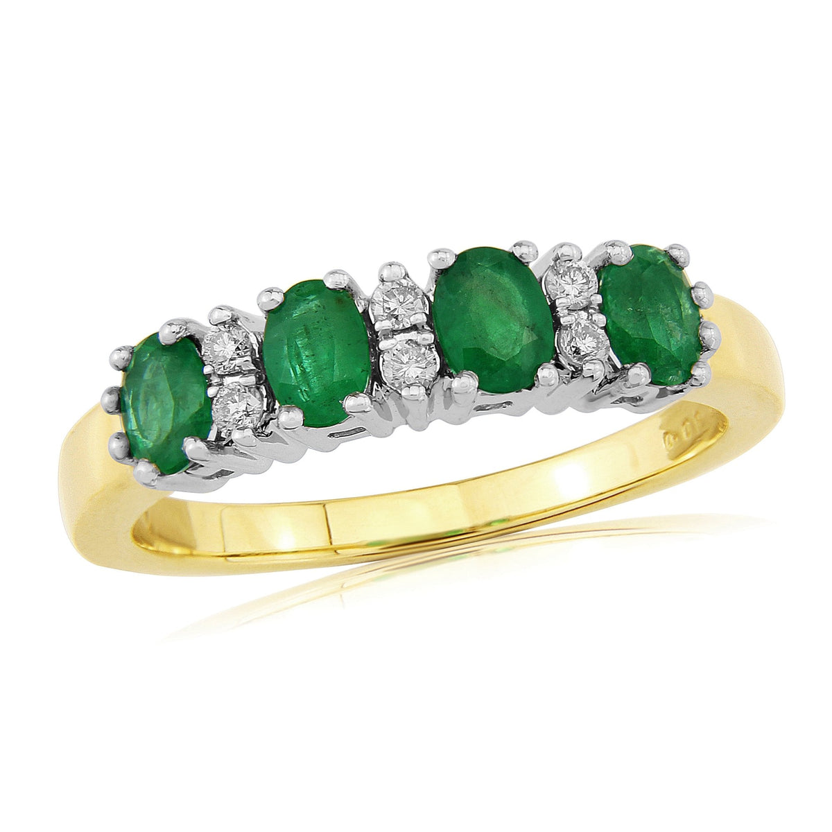 9ct Gold Emerald and Diamond Half Eternity Ring