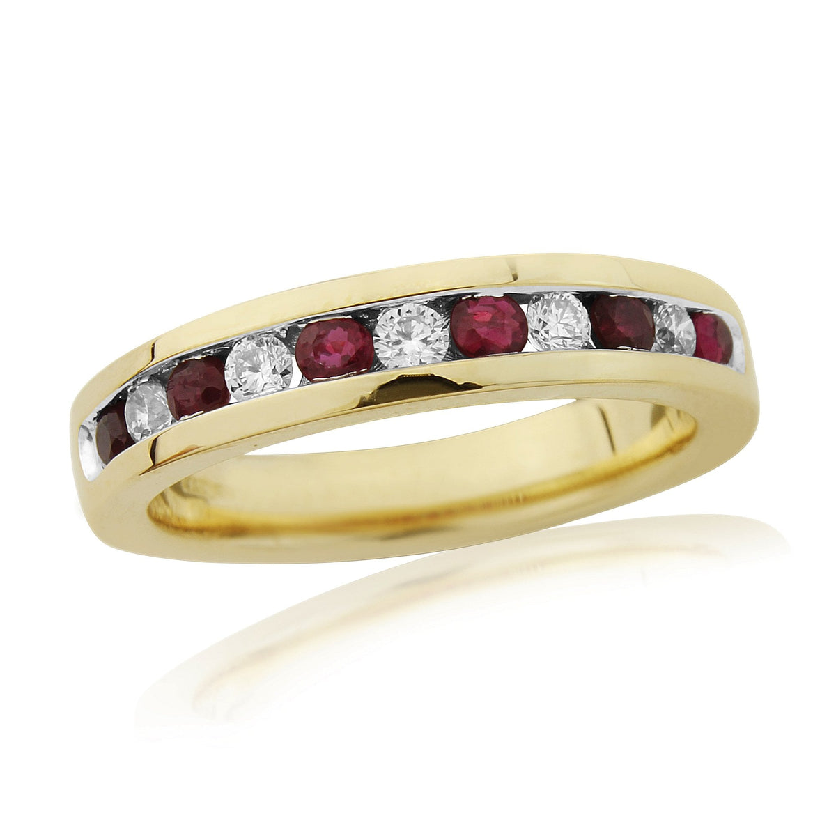 9ct Gold Ruby and Diamond Channel Set Half Eternity Ring