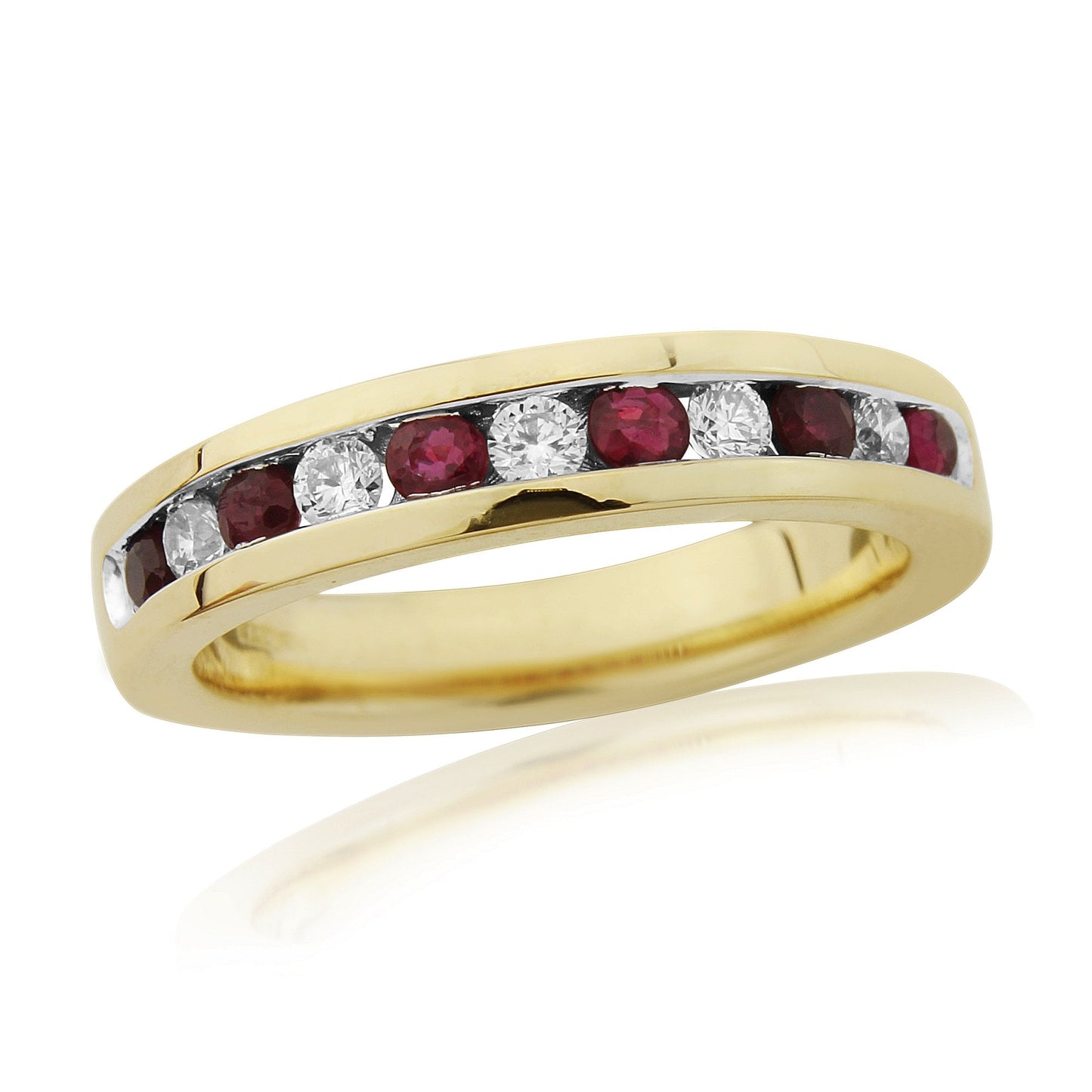 9ct Gold Ruby and Diamond Channel Set Half Eternity Ring