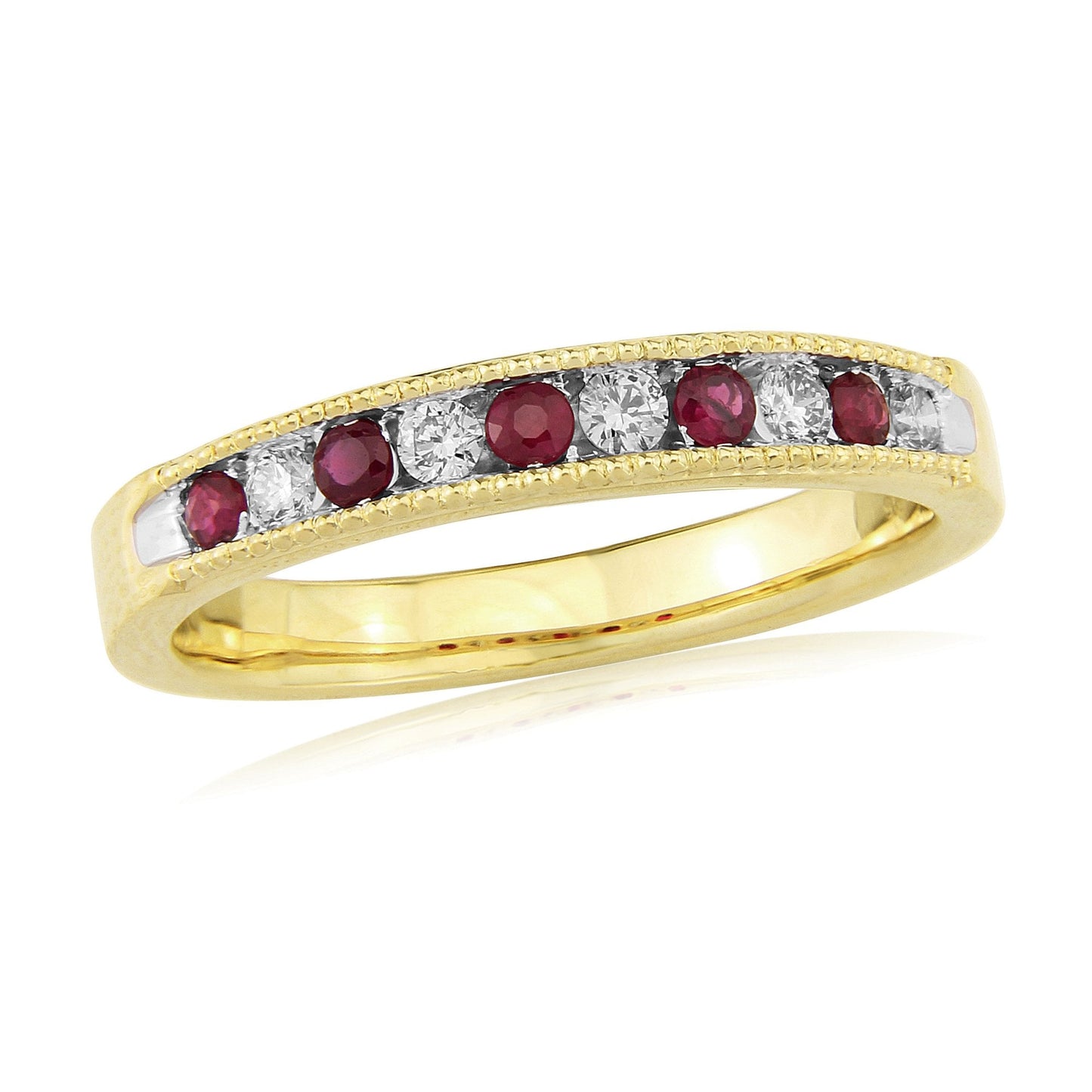 9ct Ruby and Diamond Channel Set Half Eternity Ring