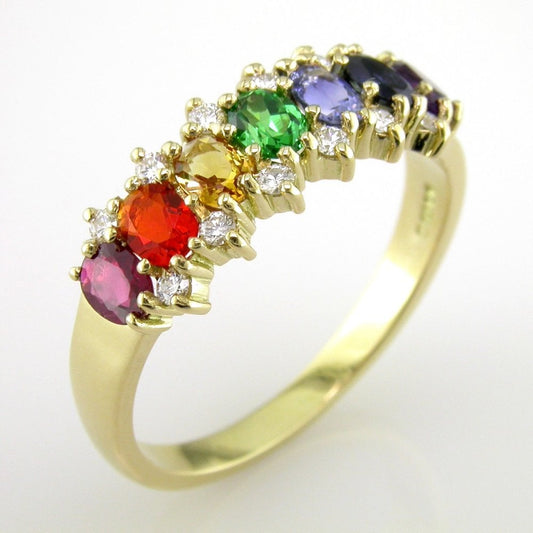 18ct Yellow Gold Rainbow and Diamond Half Eternity Ring