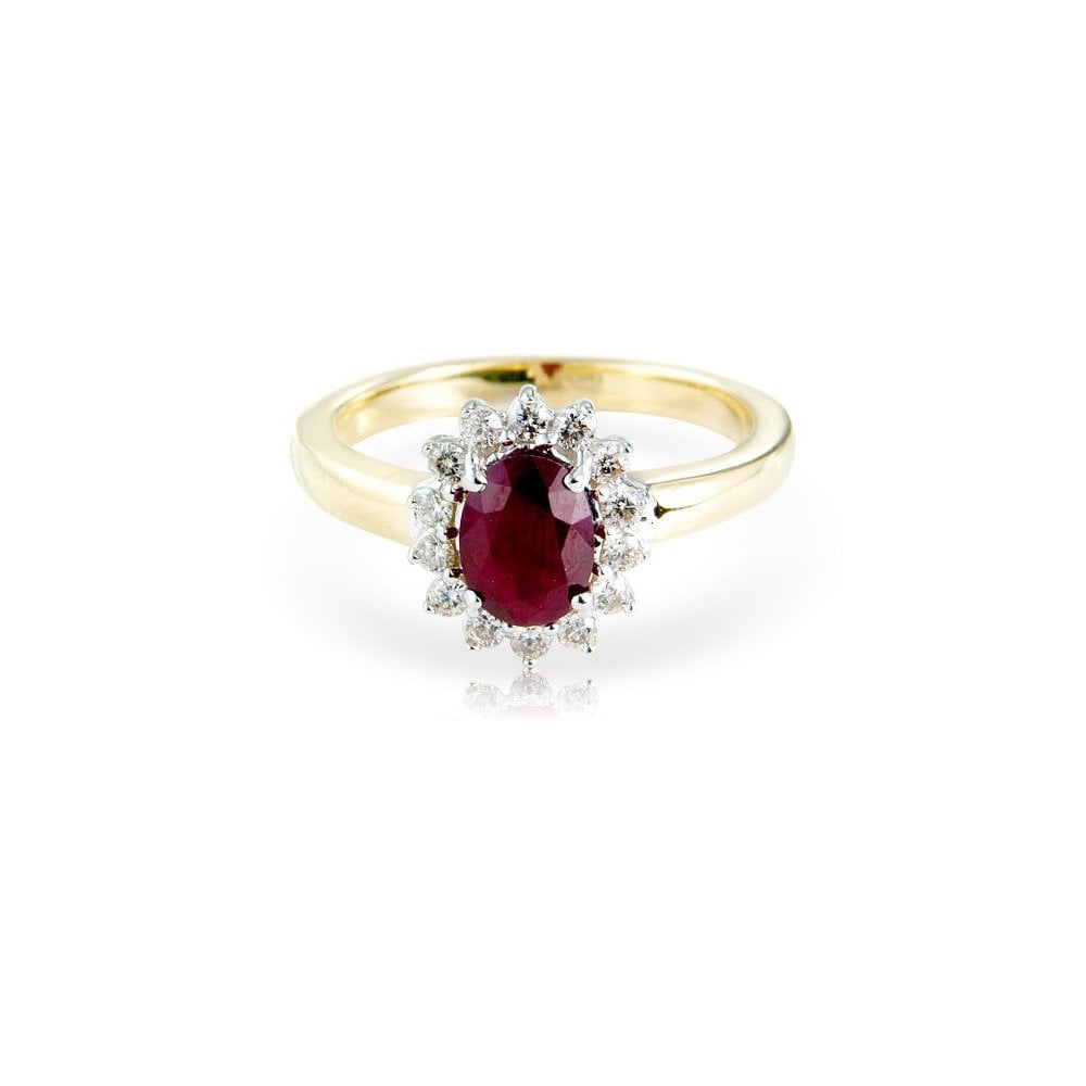 9ct Gold Ruby and Diamond Cluster Ring Claw Set