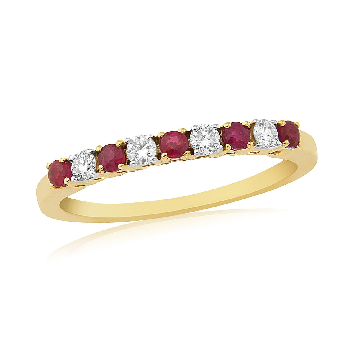 9ct Ruby and Diamond Half Eternity Ring Claw Set