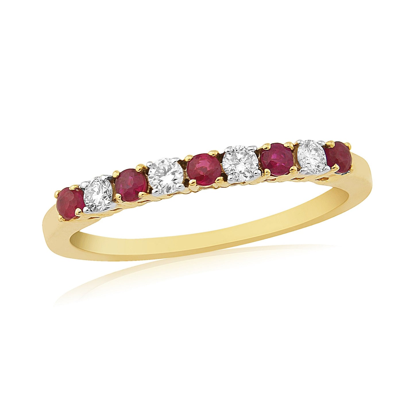 9ct Ruby and Diamond Half Eternity Ring Claw Set