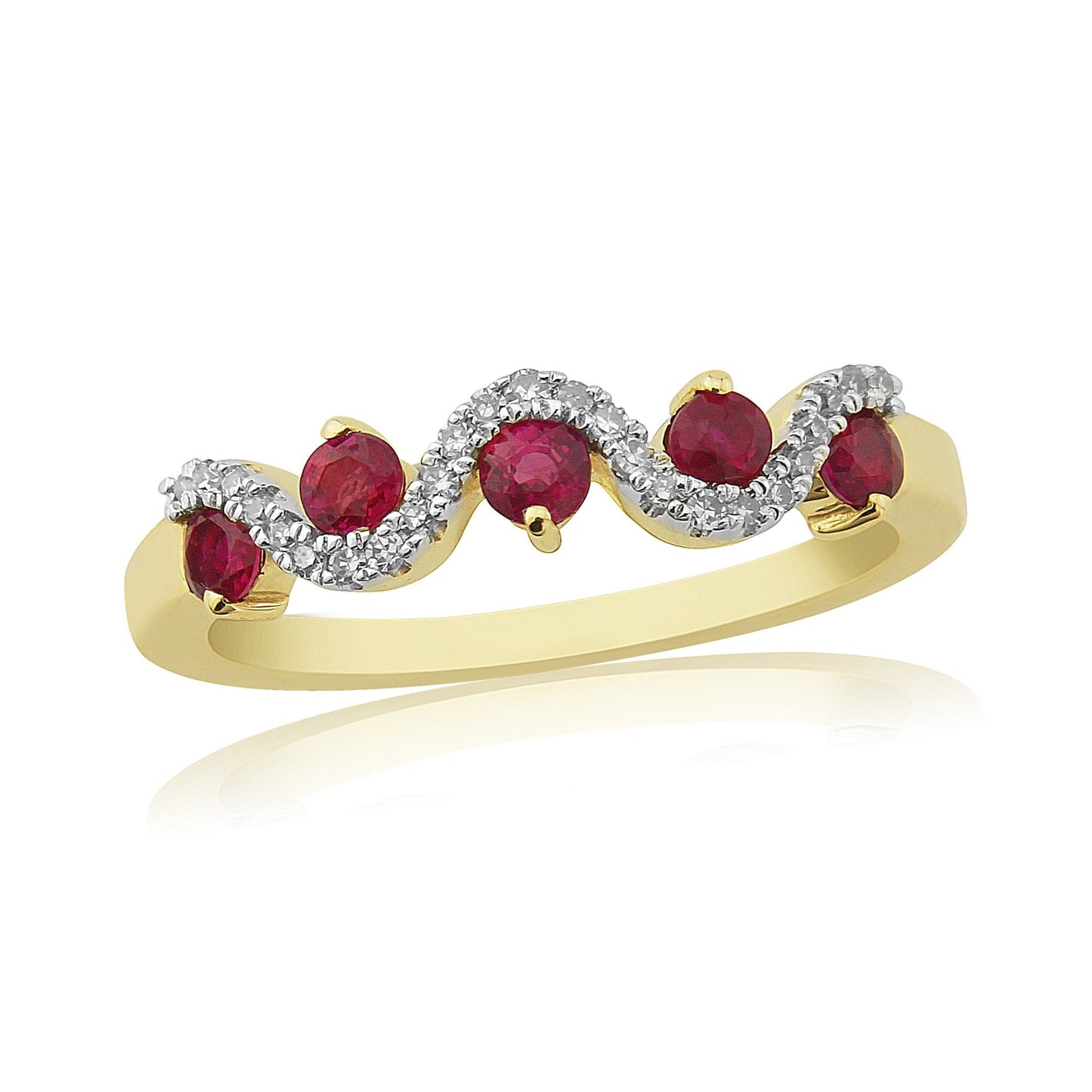 9ct Gold Ruby and Diamond Half Eternity Wave Ring