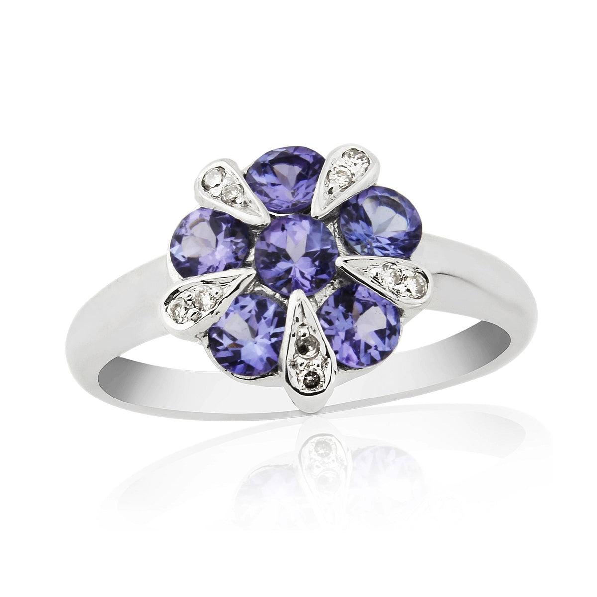 9ct White Gold Tanzanite and Diamond Cluster Ring
