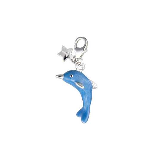 Sterling Silver Dolphin Blue Enamel Clip on Charm SCH150