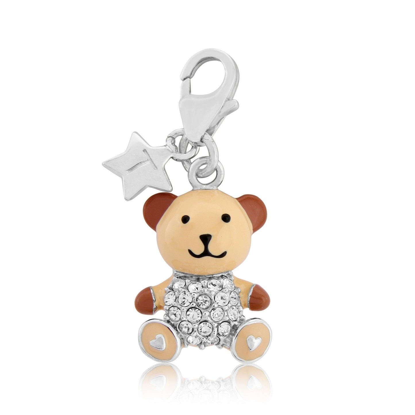 Sterling Silver Ladies Teddy Bear Enamel Charm with CZ SCH323