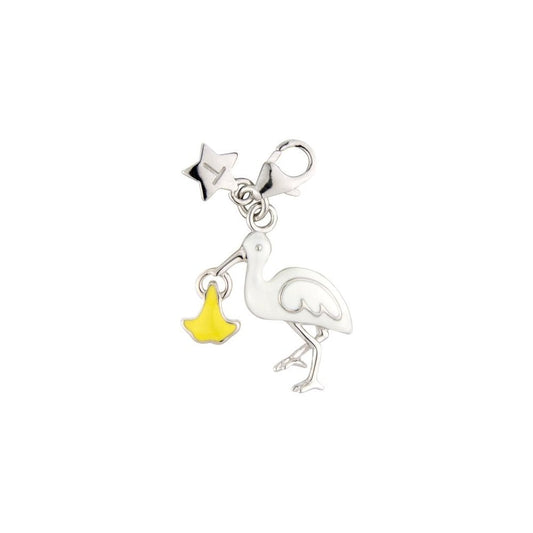 Sterling Silver Stork and Baby Clip on Charm SCH204