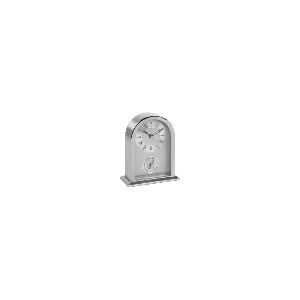 Silver Finish Battery Mantle Clock with Temperature W2843
