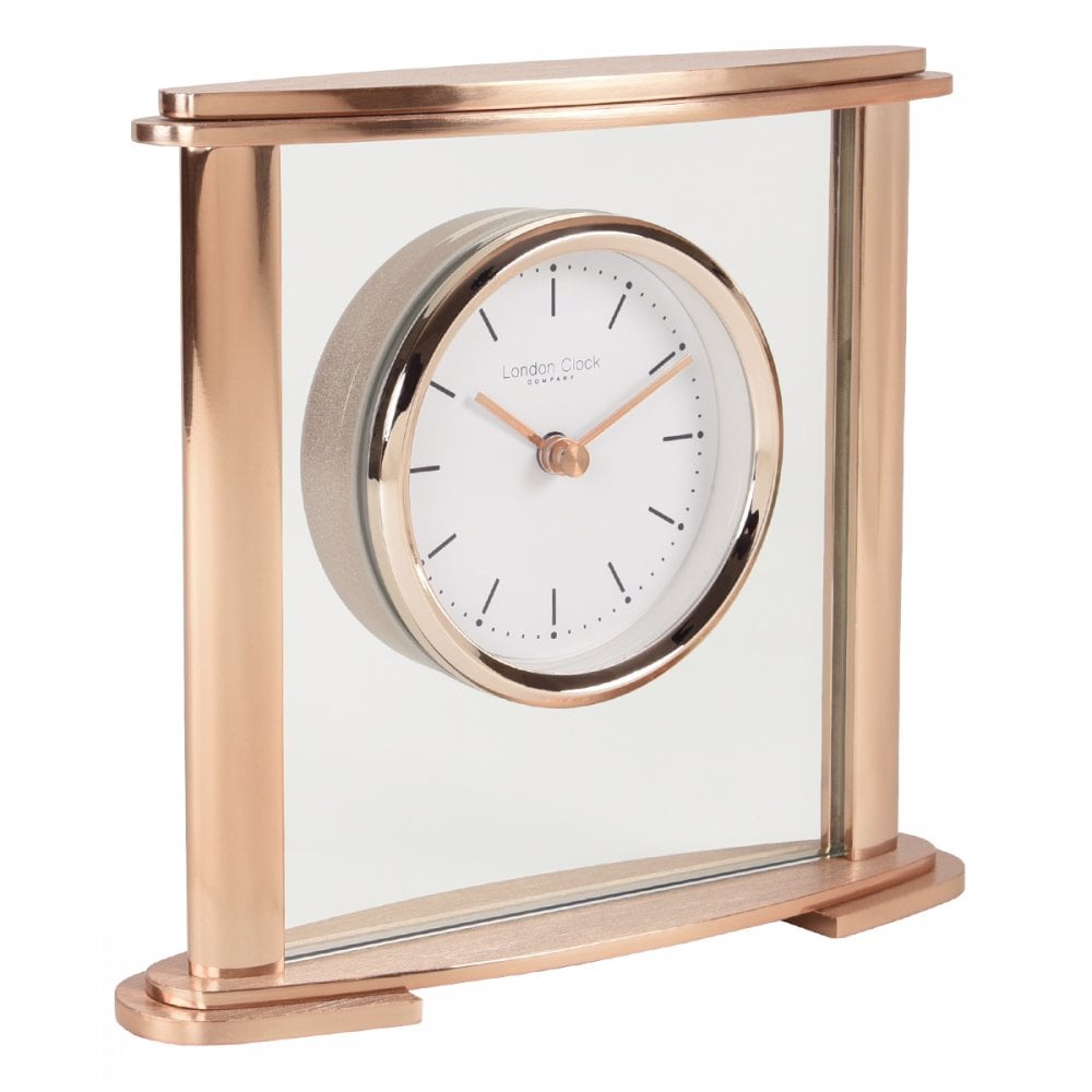 Rose Gold Tone Quartz Battery Glass Mantle Clock 03217