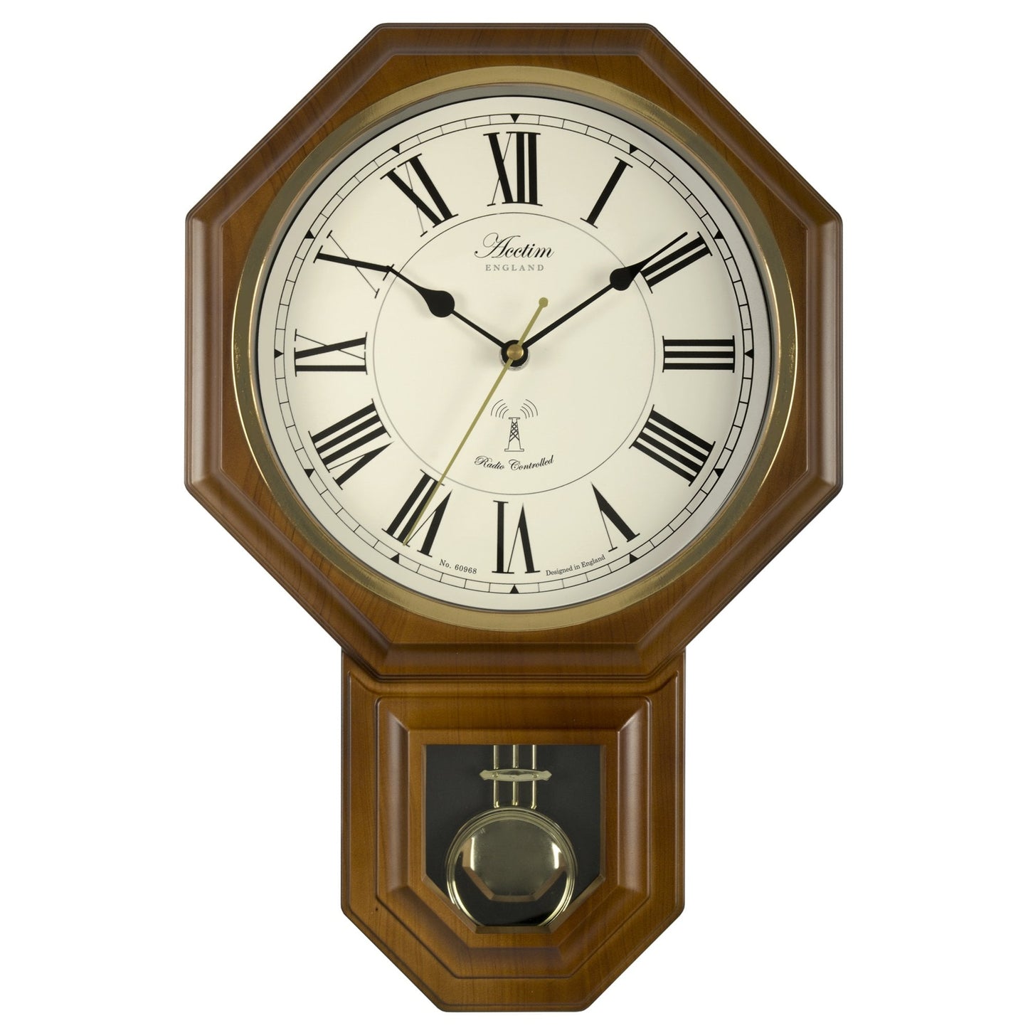 Wood Effect Radio Controlled Wall Clock Pendulum Yarnton 76086