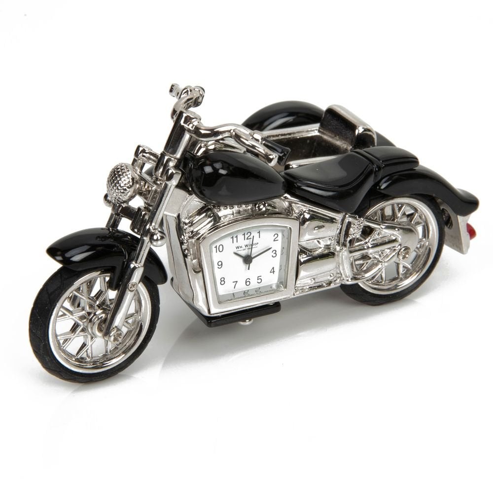 Widdop Miniature Battery Mantle Clock Black Motorbike 9700