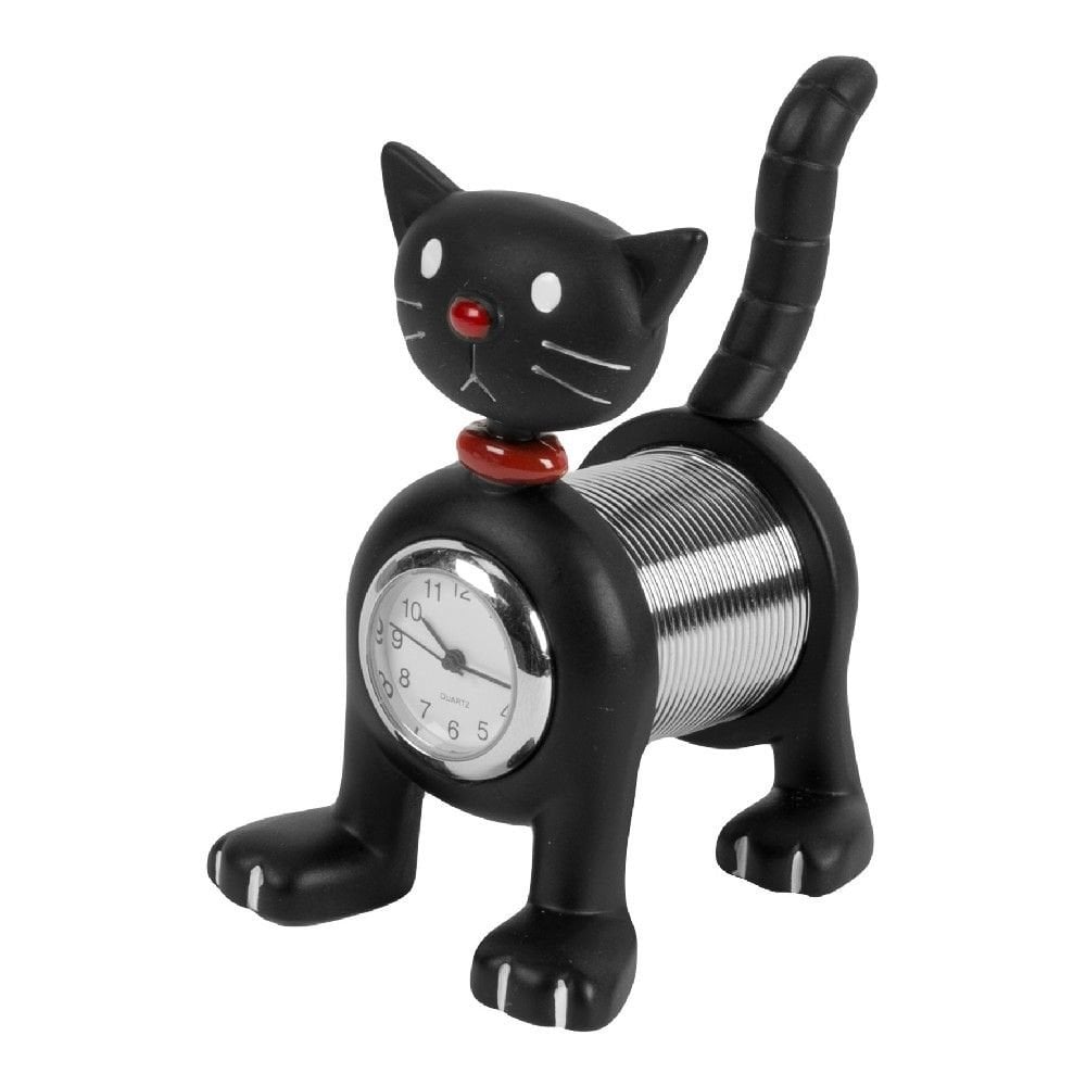 Widdop Miniature Battery Mantle Clock Black Spring Cat 9004