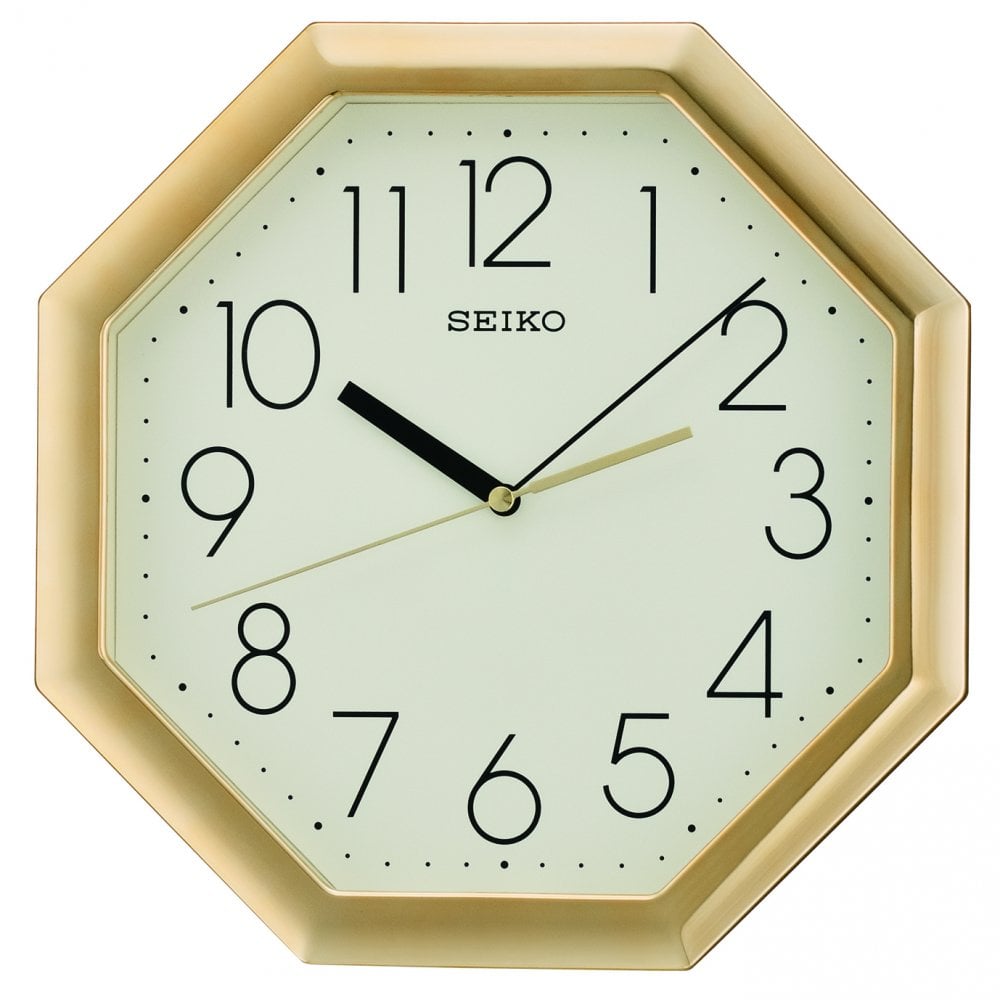 Gold Finish Hexagonal Quartz Battery Wall Clock QXA668G