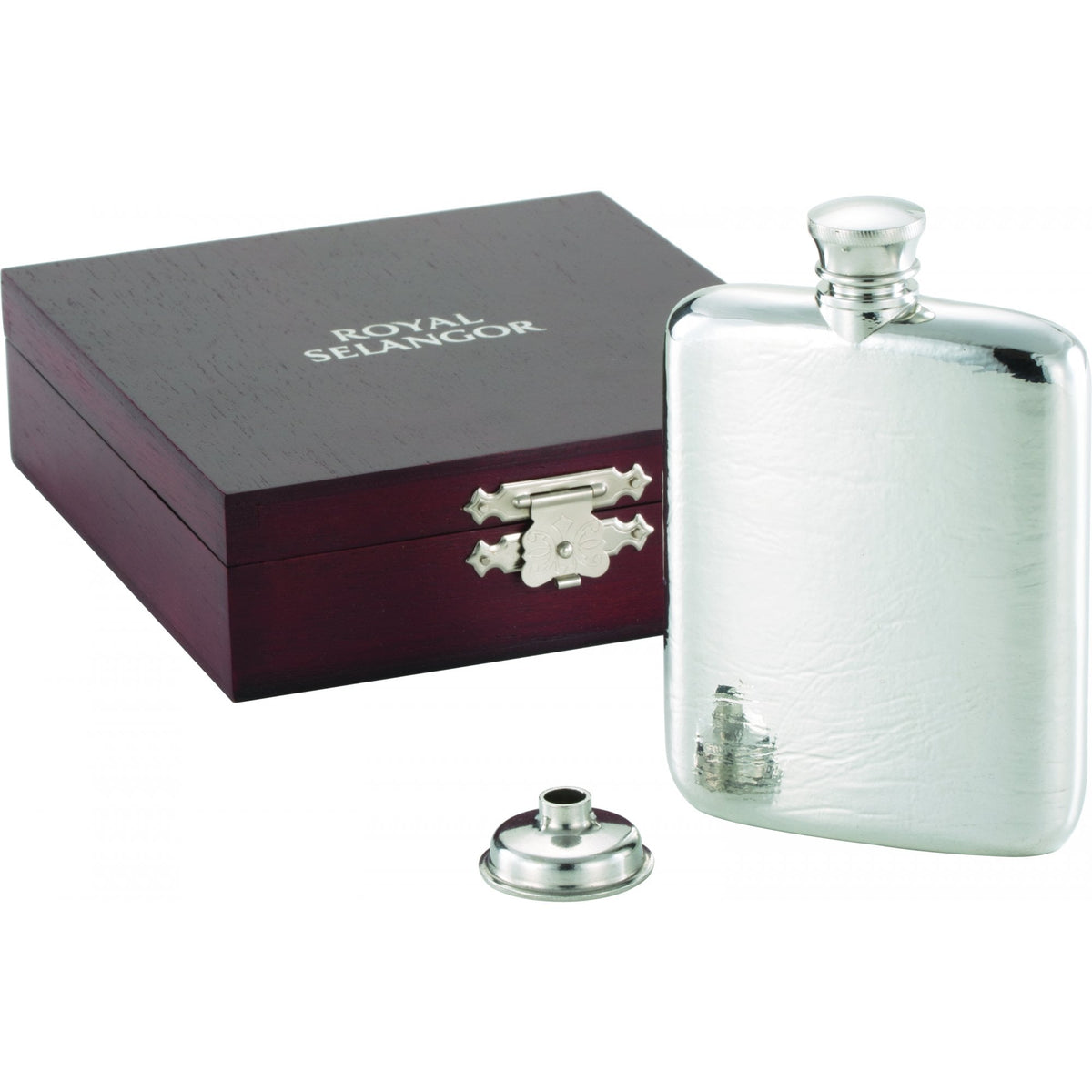 Pewter Hip Flask 13cl in Wooden Presentation Box 0E0042
