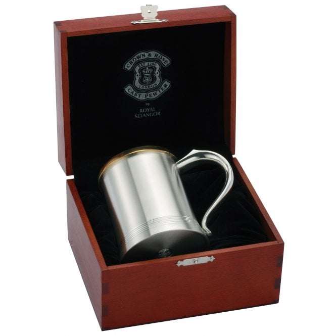 Crown & Rose Pewter Tankard in Wooden Box 0092164G