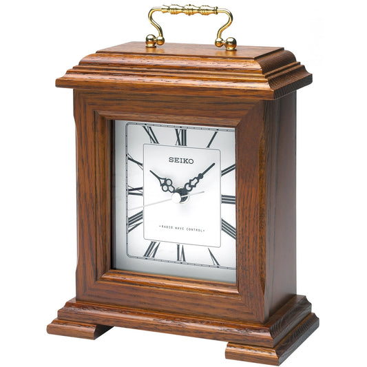 Radio Controlled Wooden Oak Mantel Clock Height 23cm QXR130B
