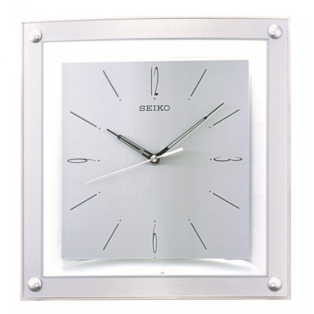 Square Silver Coloured Quartz Wall Clock Height 32cm QXA330S
