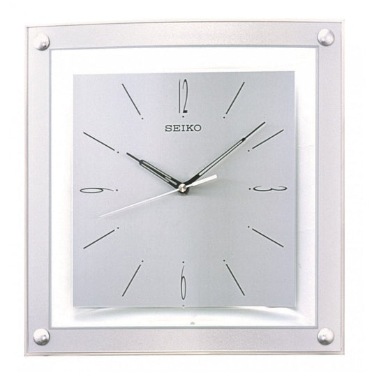 Square Silver Coloured Quartz Wall Clock Height 32cm QXA330S