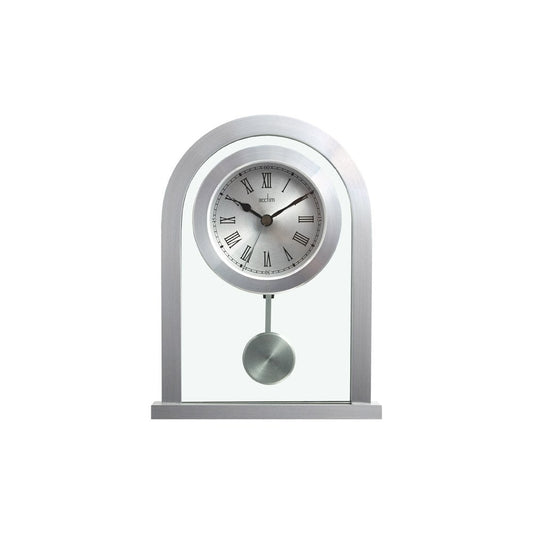 Silver Finish Quartz Battery Mantle Clock with Pendulum 36757