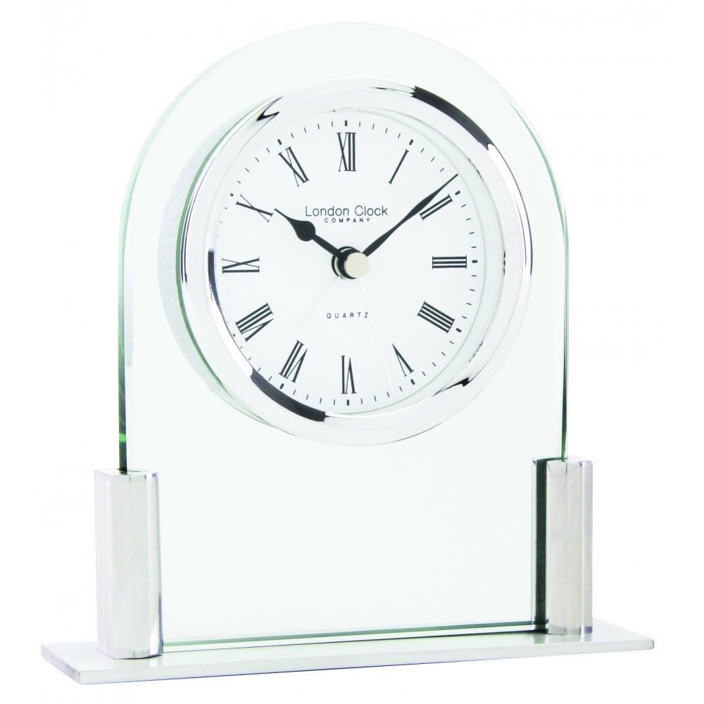 Silver Finish Glass Quartz Mantle Clock 17125
