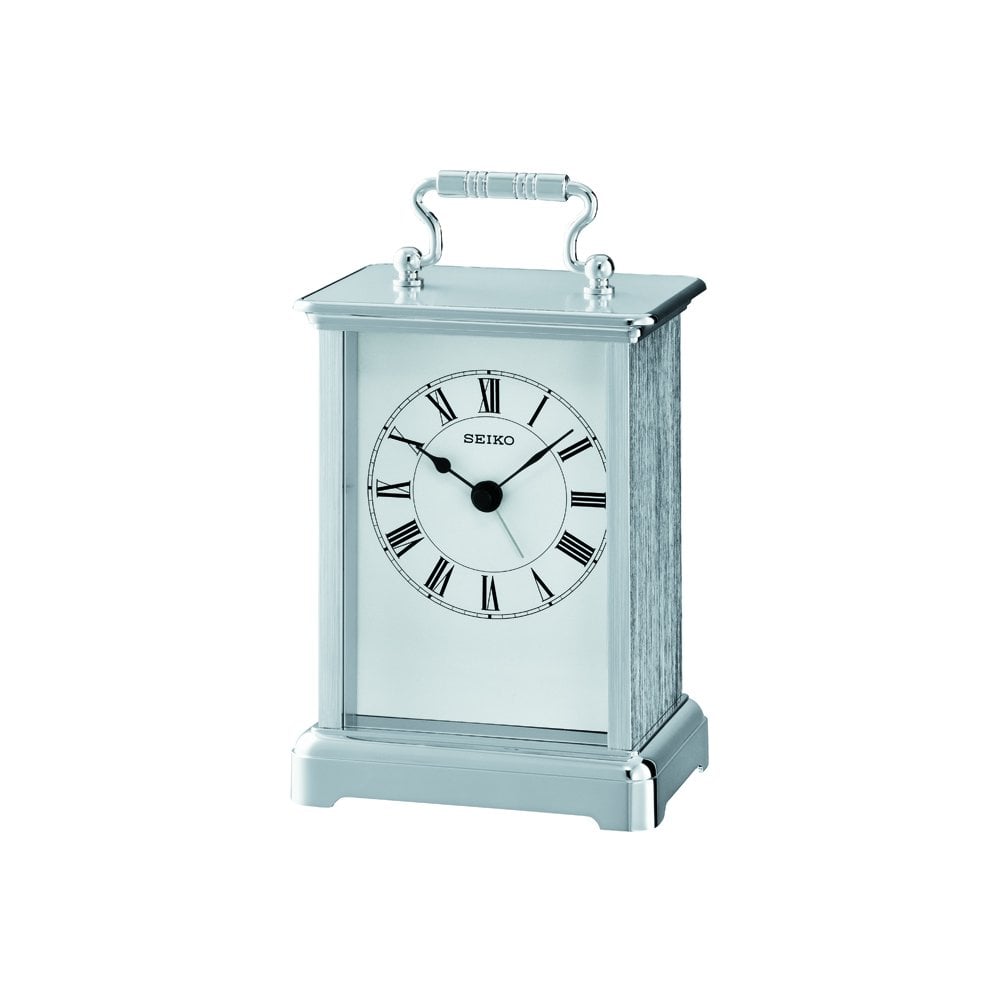 Silver Finish Battery Carriage Clock with Alarm QHE093S