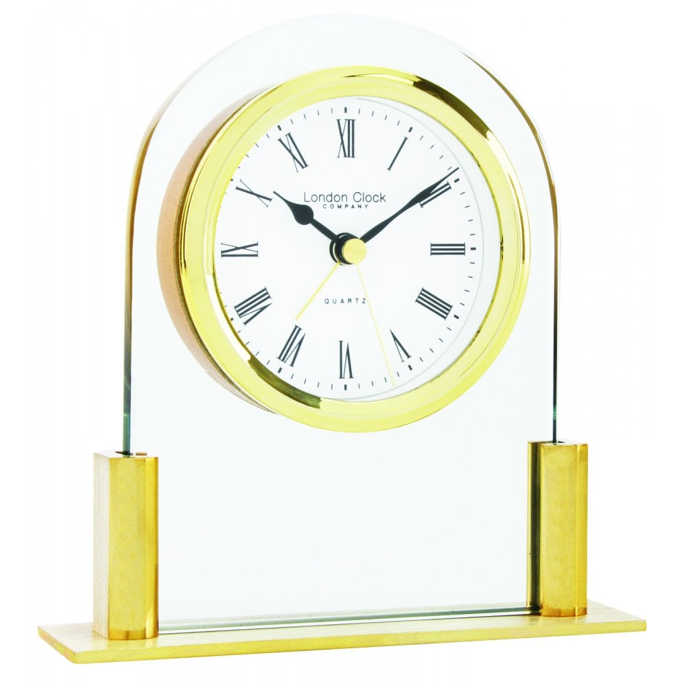 Gold Finish Glass Quartz Mantle Clock 17124
