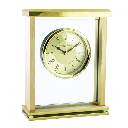 Gold Finish Quartz Battery Mantel Clock with Pillars 03123
