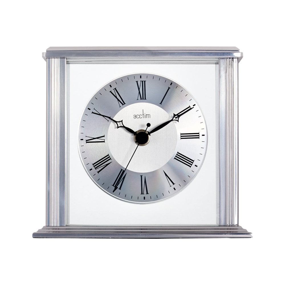Silver Finish Acctim Quartz Battery Mantle Clock Hamilton 36247