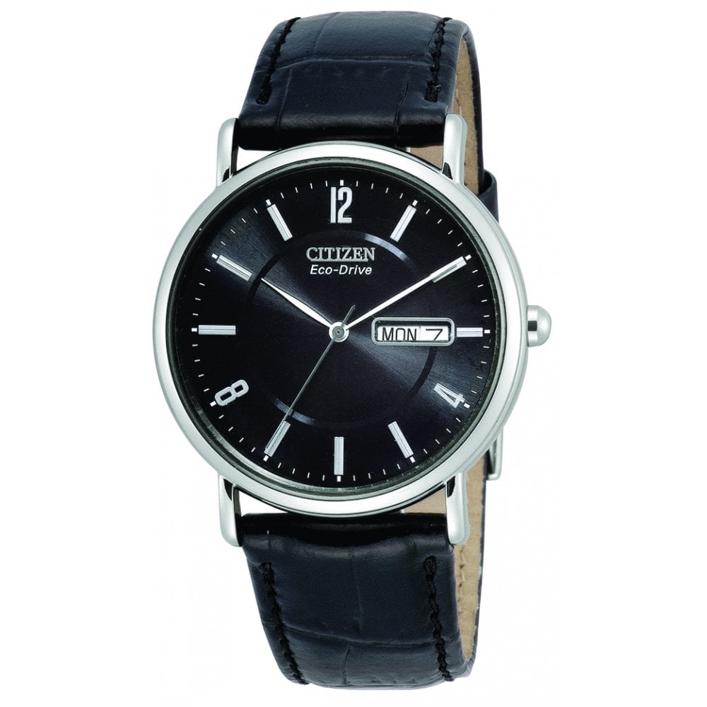 Gents Stainless Steel Eco-Drive Watch, Leather Strap BM8240-03E
