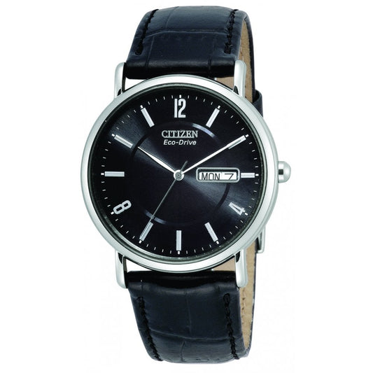 Gents Stainless Steel Eco-Drive Watch, Leather Strap BM8240-03E