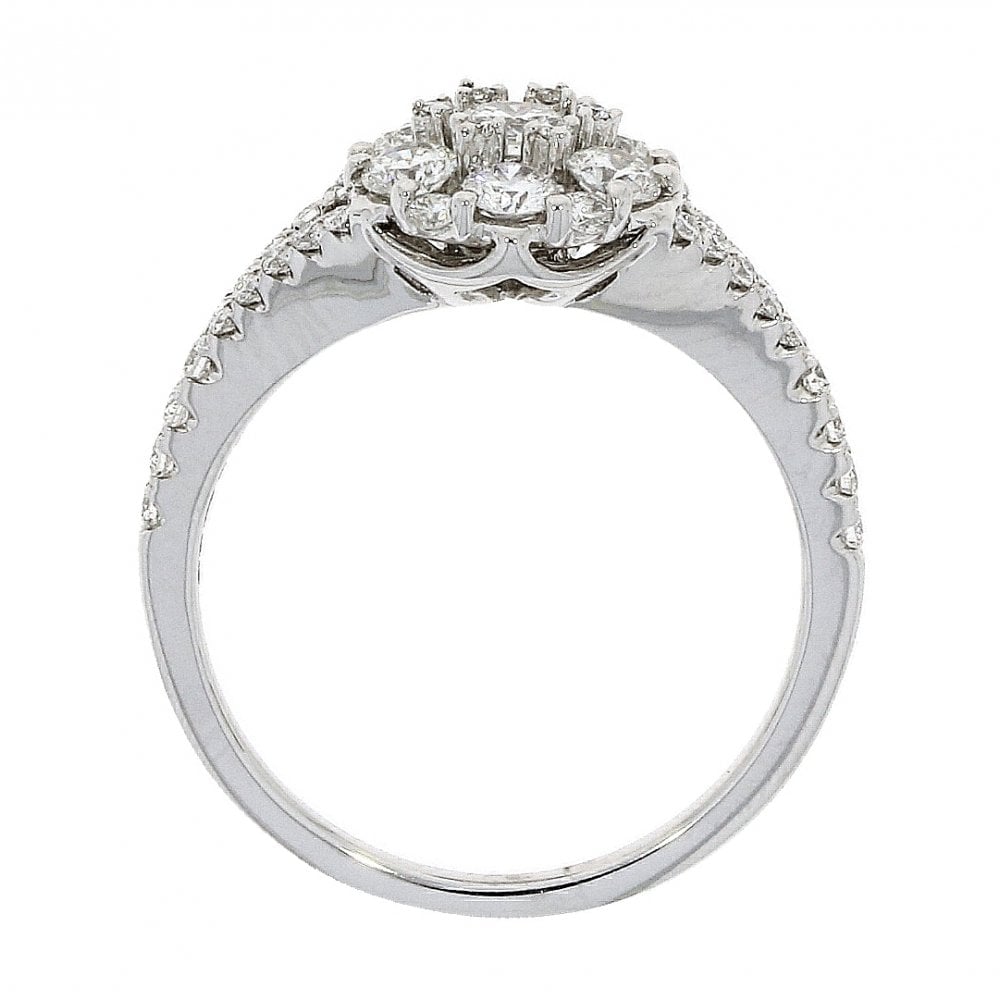 18ct White Gold Ladies Diamond Cluster Ring 0.94 Carat