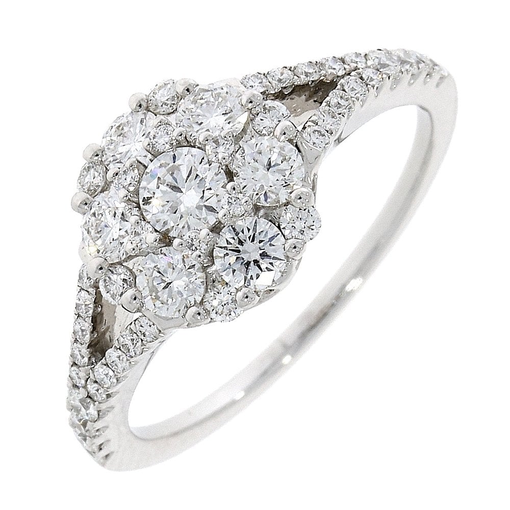 18ct White Gold Ladies Diamond Cluster Ring 0.94 Carat