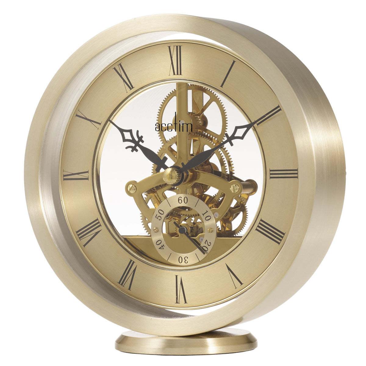 Gold Finish Round Skeleton Quartz Mantle Clock Millendon 37028