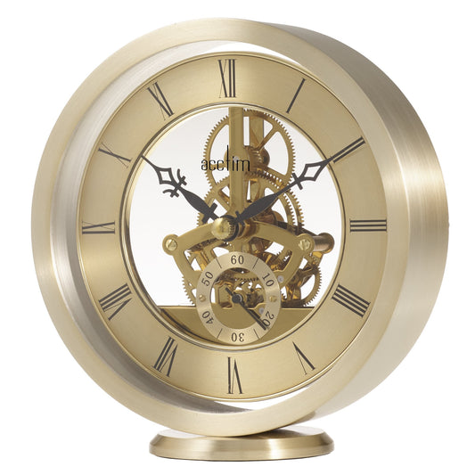 Gold Finish Round Skeleton Quartz Mantle Clock Millendon 37028