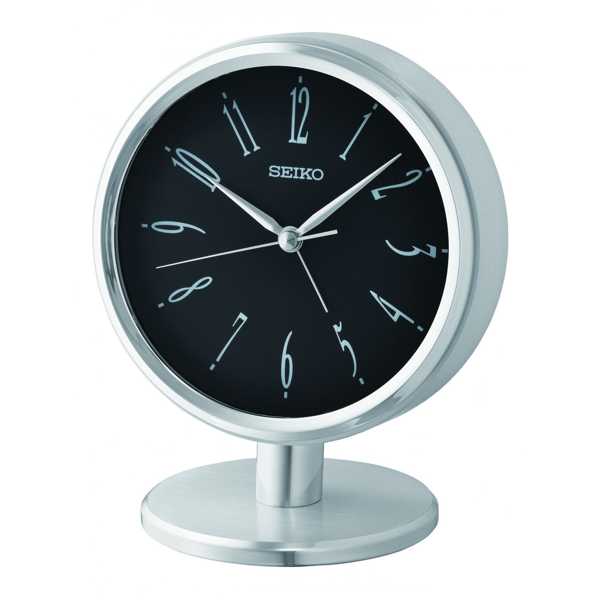 Silver Finish Round Quartz Mantel Clock, Alarm QHE186S