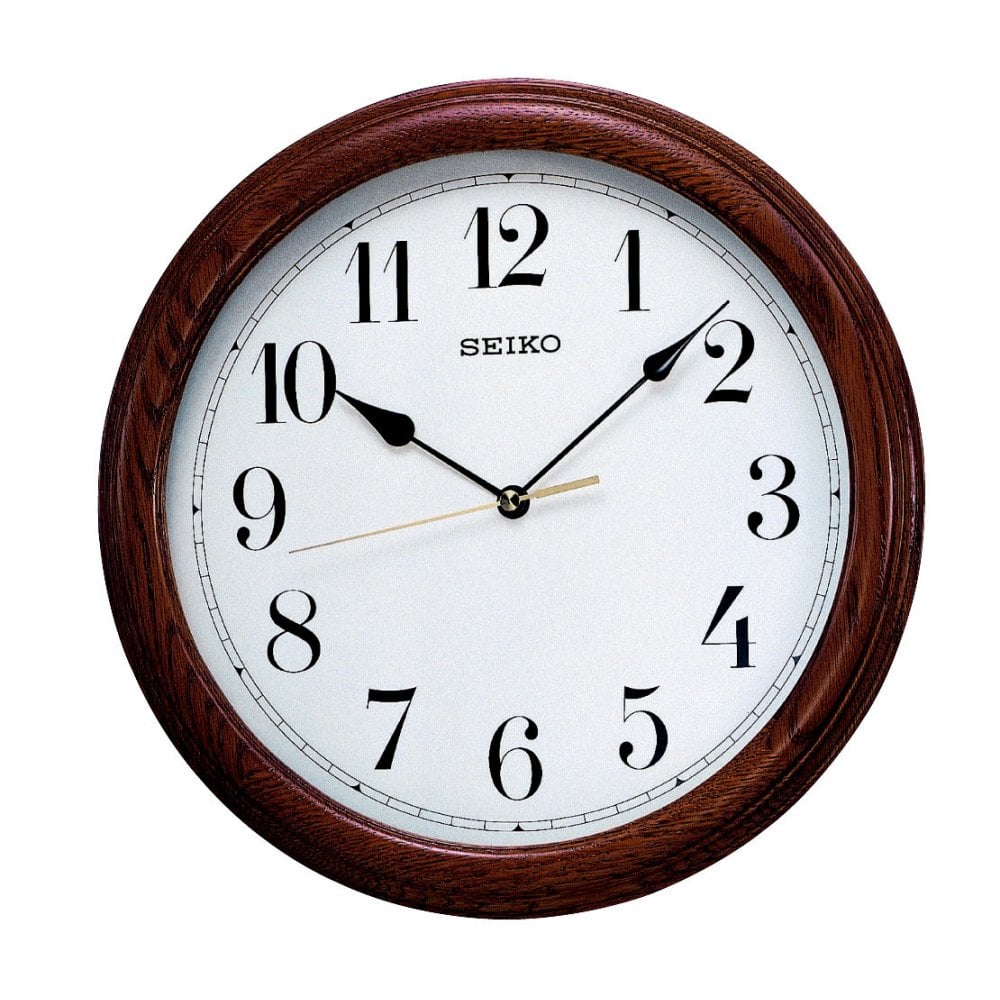 Wooden Oak Round Seiko Quartz Wall Clock 31cm QXA153B