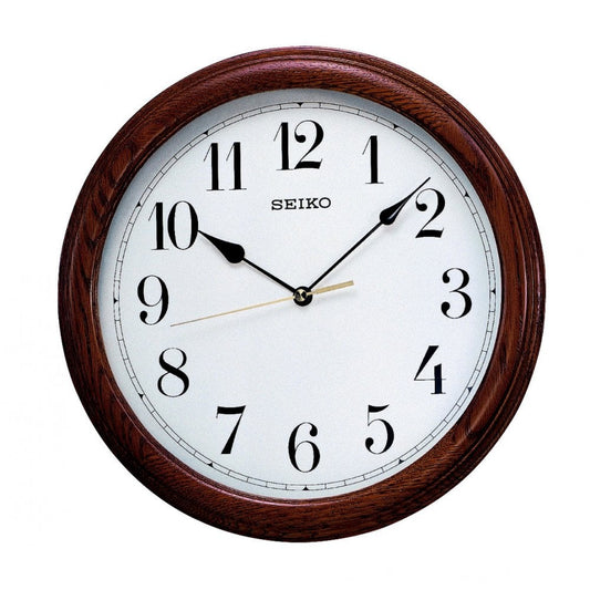 Wooden Oak Round Seiko Quartz Wall Clock 31cm QXA153B