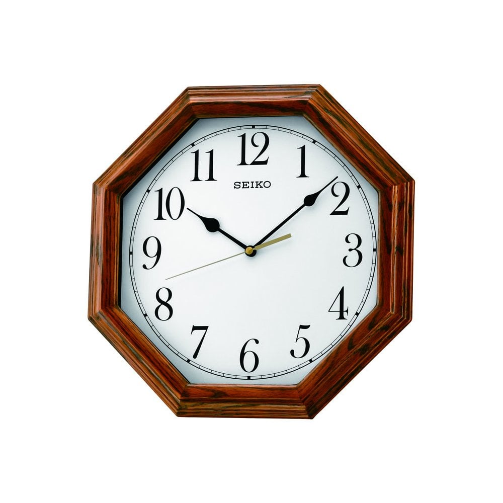 Hexagonal Seiko Quartz Battery Wooden Wall Clock QXA529B